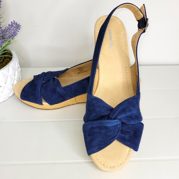 Land's End Navy Blue Suede Slingback Espadrilles Wedge 9 New - Picture 8 of 8